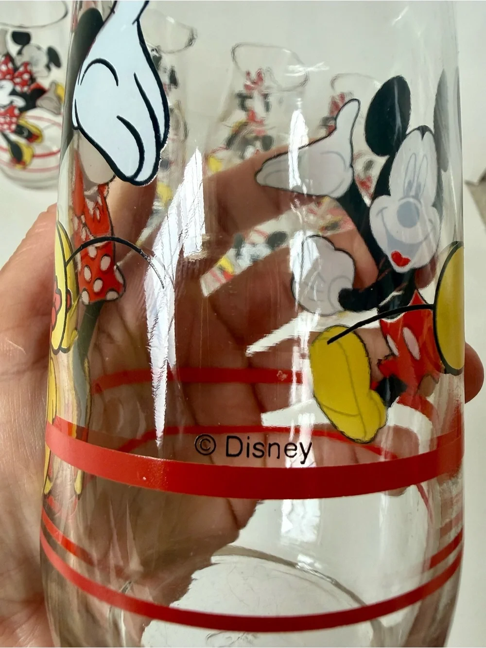 Vintage DISNEY Anchor Mickey & Minnie Retro Cartoon Glass Set of 8